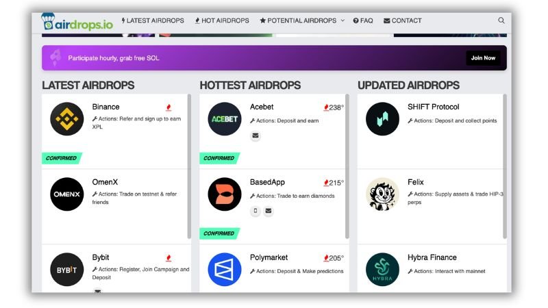 Airdrops.io is one of the most popular websites for free crypto airdrop hunters
