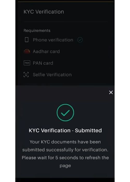 KYC submitted to Delta Exchange